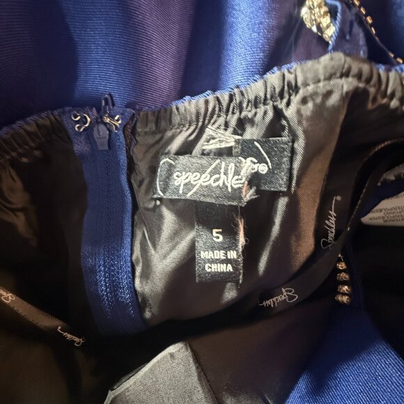 📌Speechless Navy Blue Embellished Rhinestone Straps Bridesmaid - Prom Dress - Picture 14 of 16